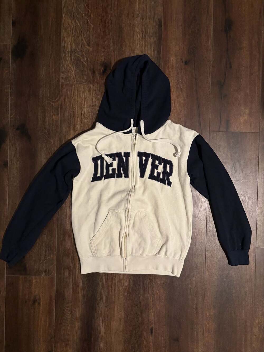 New York Popular Denver Zip-Up Hoodie Size S White Navy Blue Colorblock